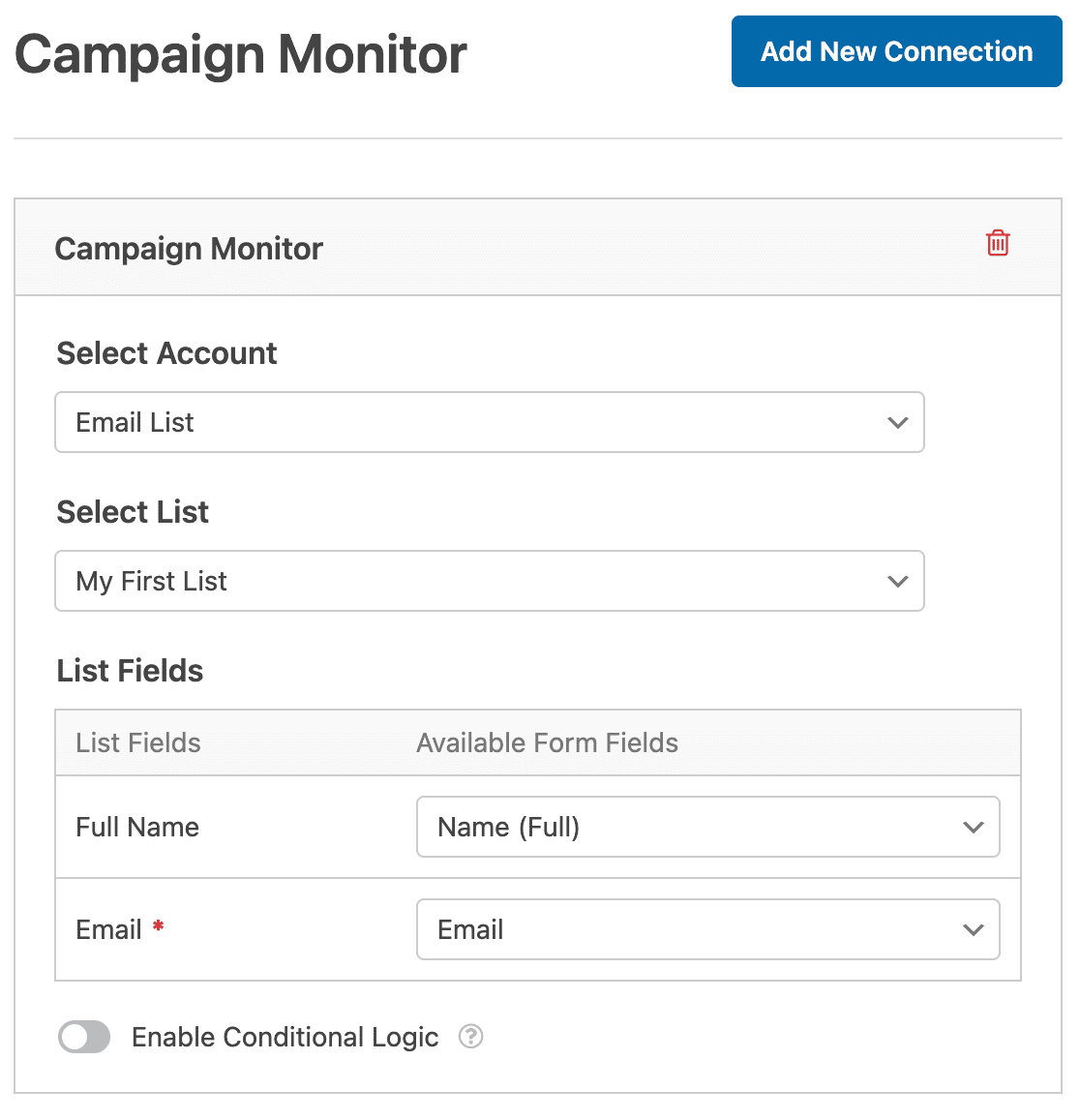 Mapping your form fields to your Campaign Monitor email list