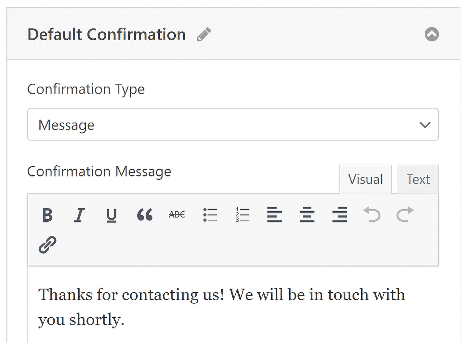 confirmation message multi step form