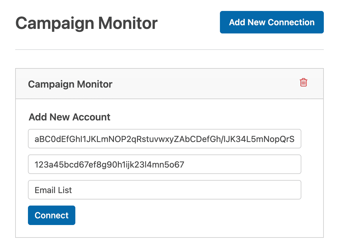 Campaign Monitor connection settings