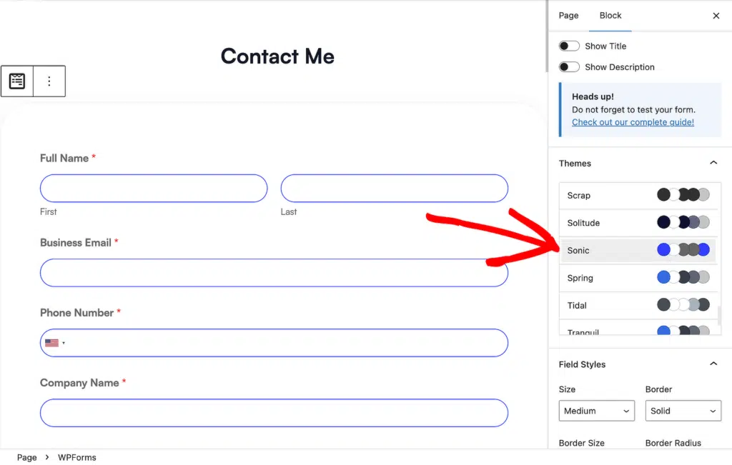 formulario de contacto con tema sónico