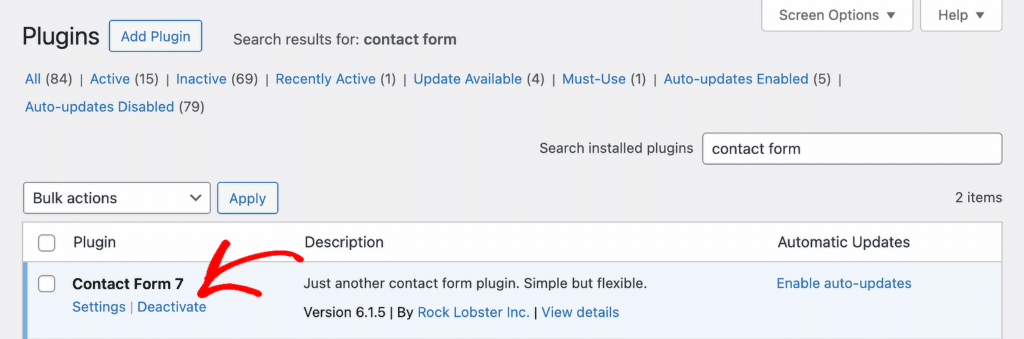 Kontaktformular 7 deaktivieren
