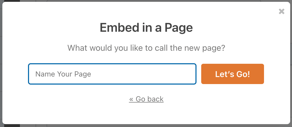 Naming a new page to embed your form on