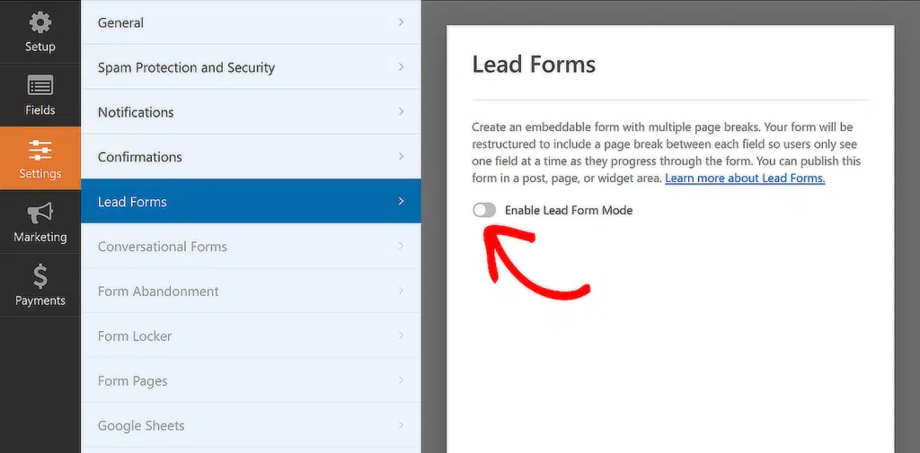 enable lead form mode