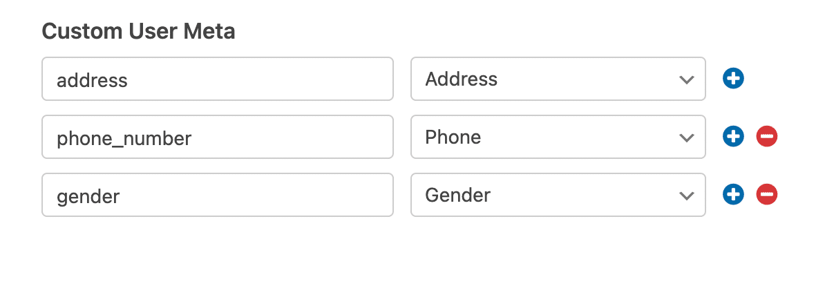 An example of completed Custom User Meta settings