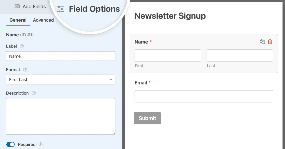 Editing a Newsletter Signup Form Name field