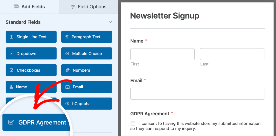 Adding a GDPR Agreement field to a Newsletter Signup form