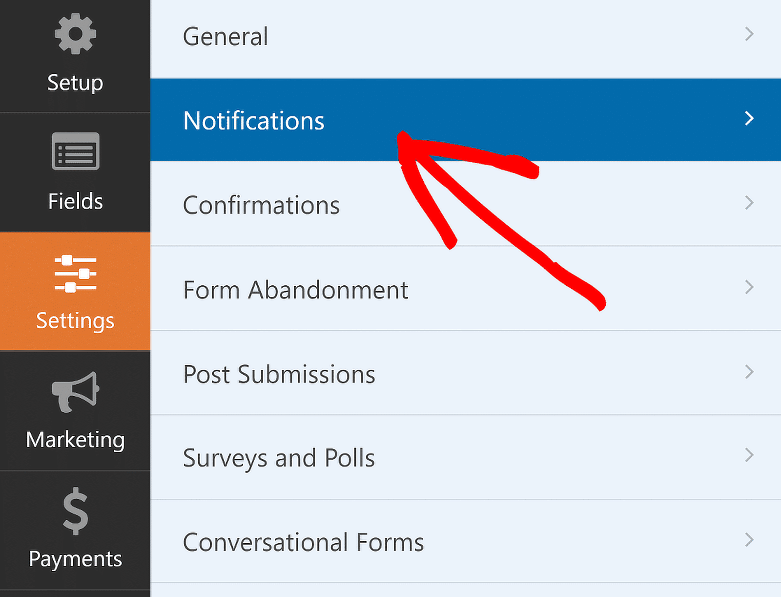 notification settings wpforms