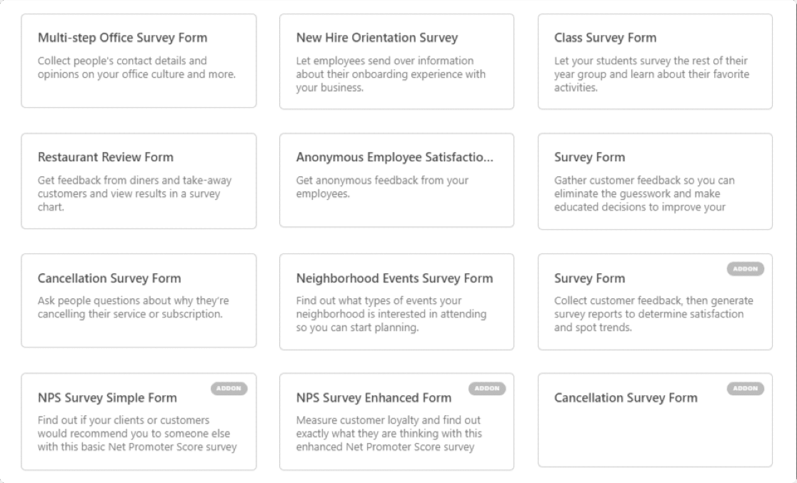 WPForms template library