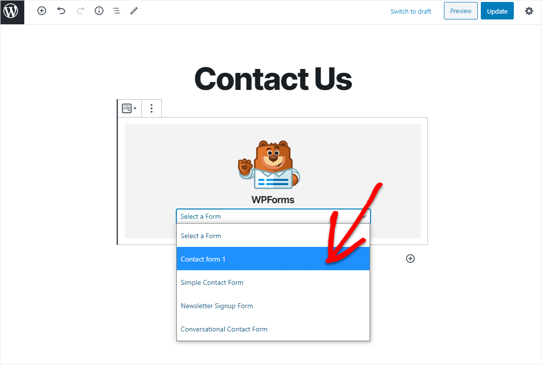 select exported contact form 7