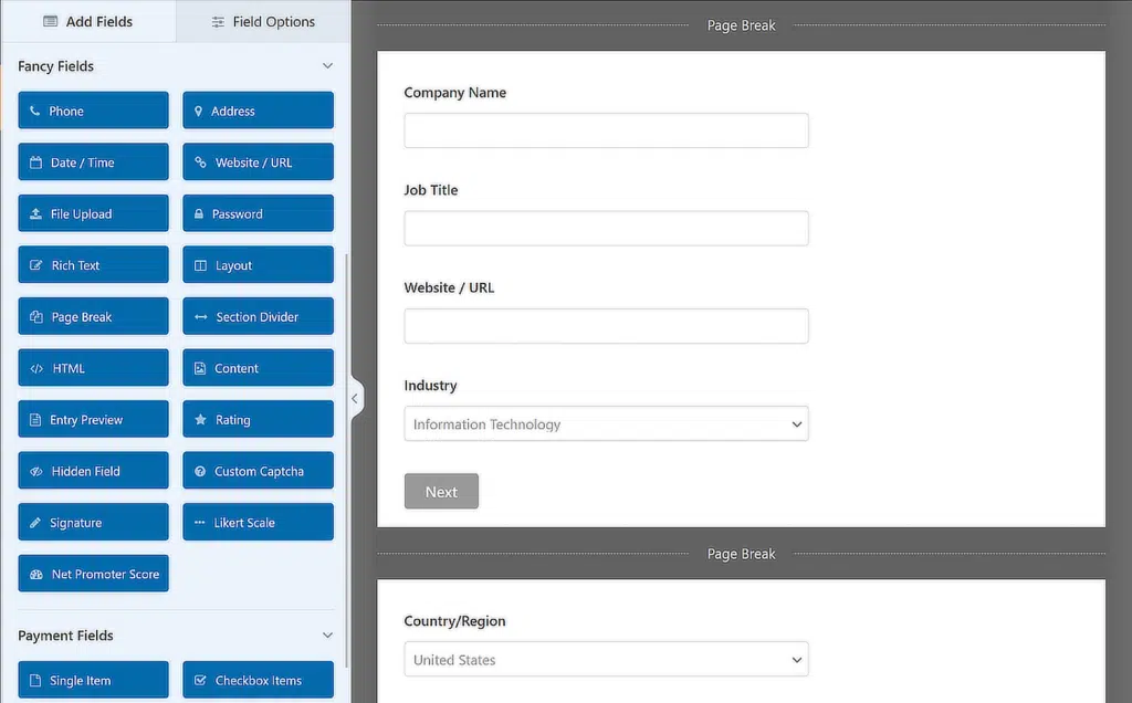 wpforms add multiple page breaks