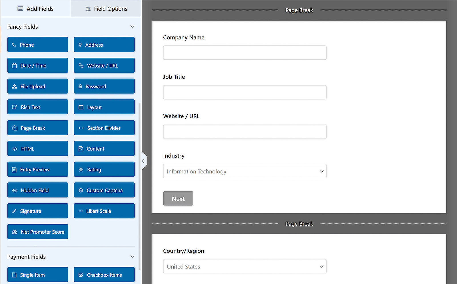 wpforms aggiungi interruzioni di pagina multiple