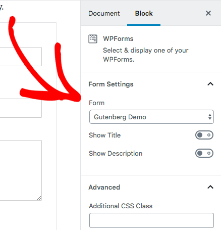 Adjust WPForms settings in Gutenberg block