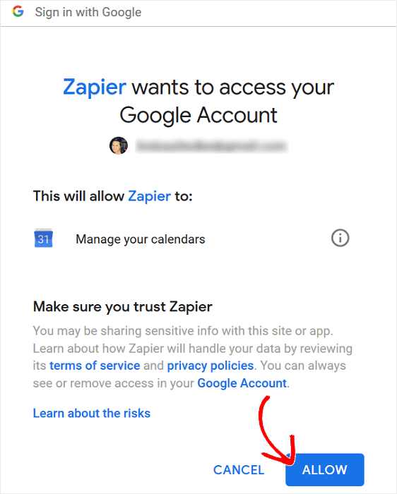 Allow Google Calendar Access