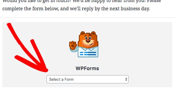 Choose a form to display in the WPForms Gutenberg block