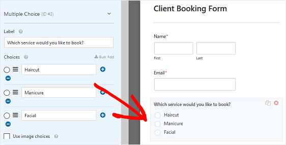Client Booking Form Multiple Choice
