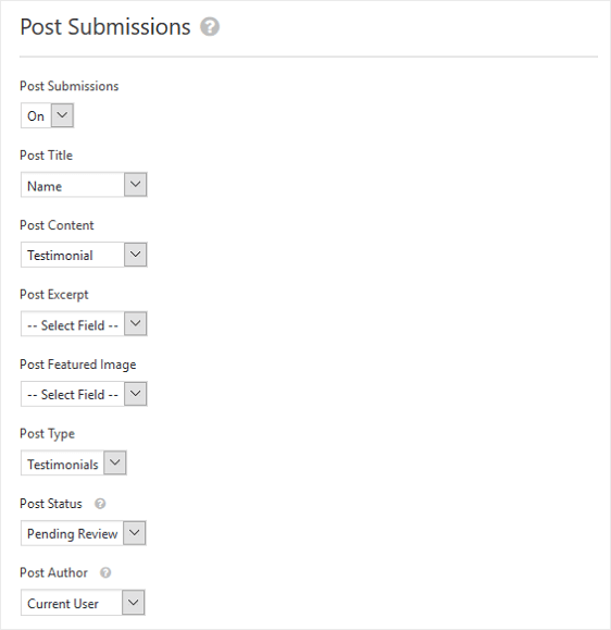 Post Submissions Dropdown Settings