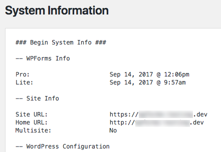 System Info example in WPForms tools