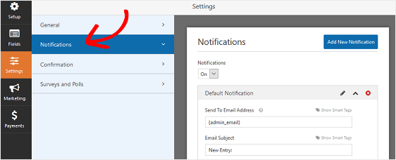 WPForms Notifications Settings in wordpress contest form
