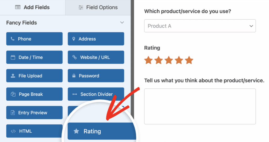 Adding a Rating field to a testimonial form