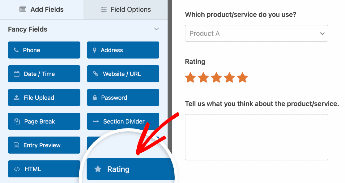 Adding a Rating field to a testimonial form