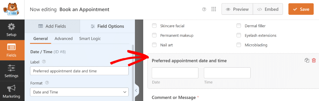 Appointment Date/Time field