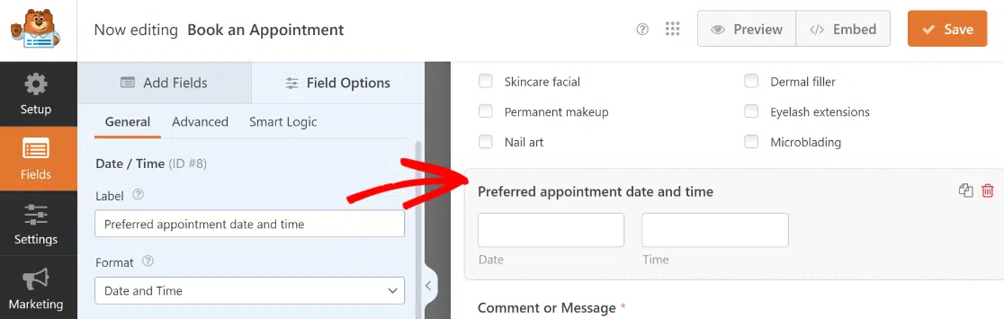 Appointment Date/Time field