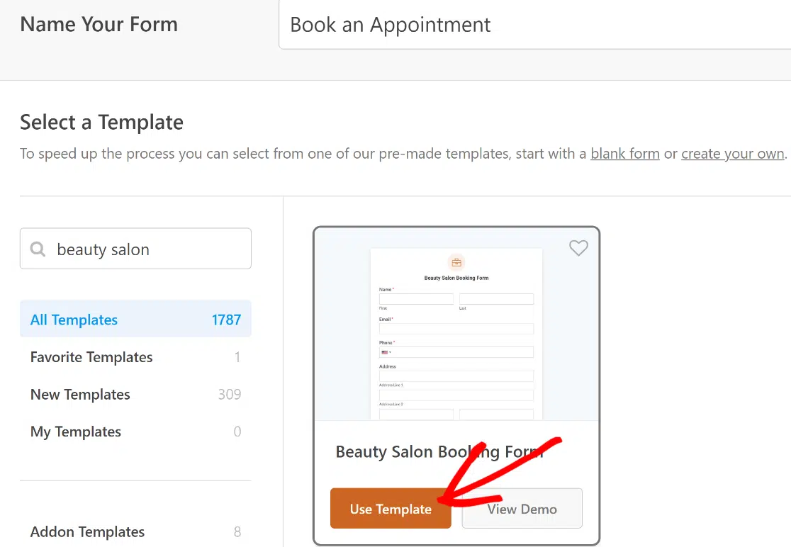 Beauty salon form template