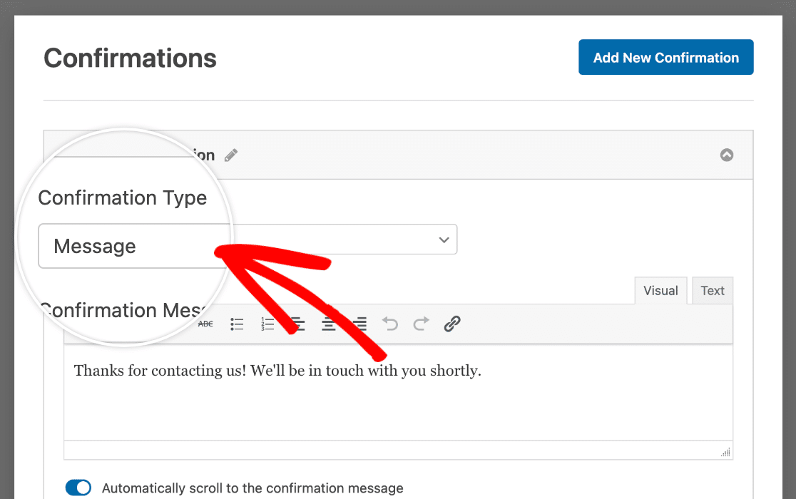 WPForms confirmation types