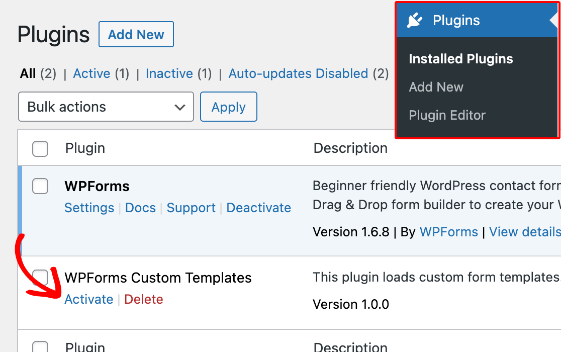 Activating a custom plugin to add your custom template code to your site