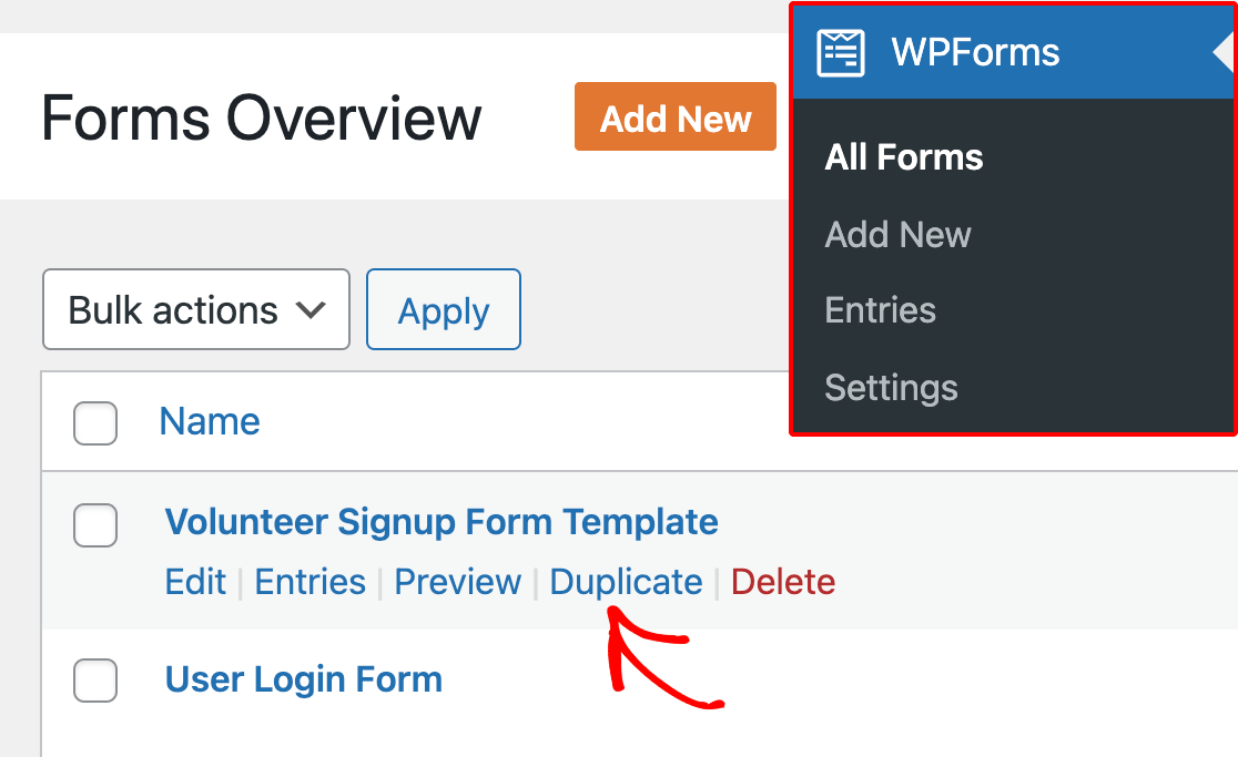Duplicating a form to use it as a template
