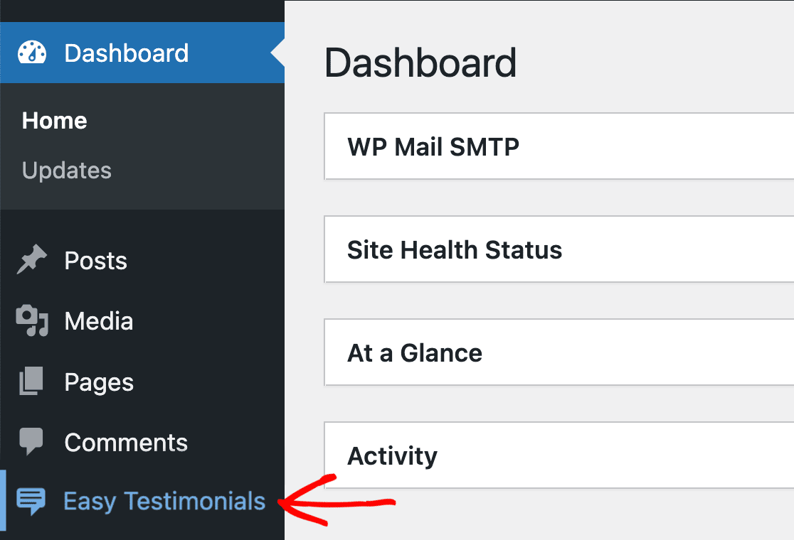 Easy Testimonials in the admin menu