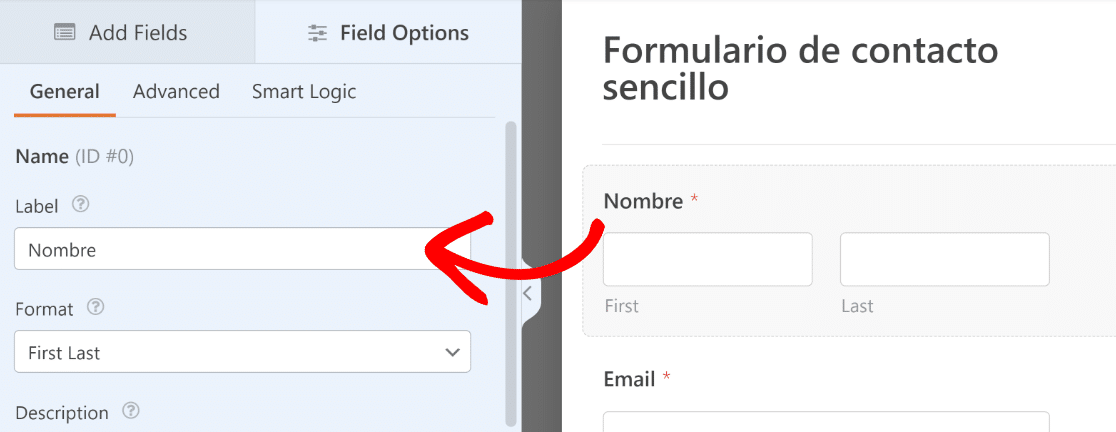 Field label in Spanish