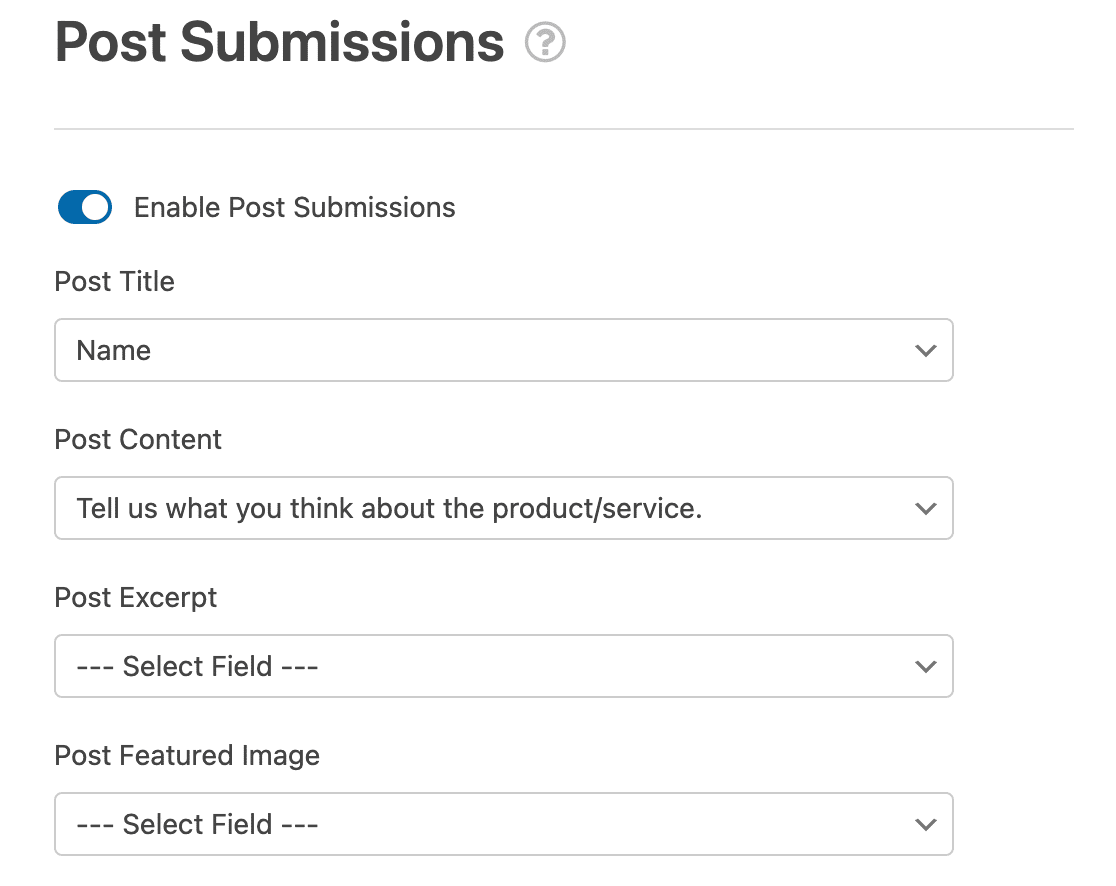 Mapping form fields in the Post Submissions settings