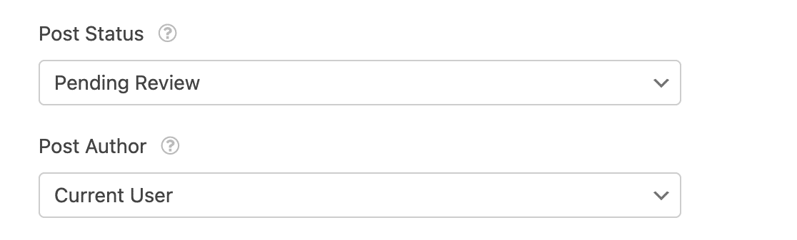 The Post Status and Post Author fields in the Post Submissions settings