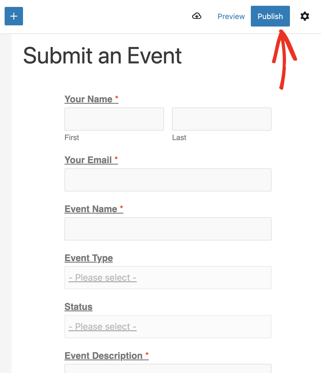 Publishing an Event Planner form