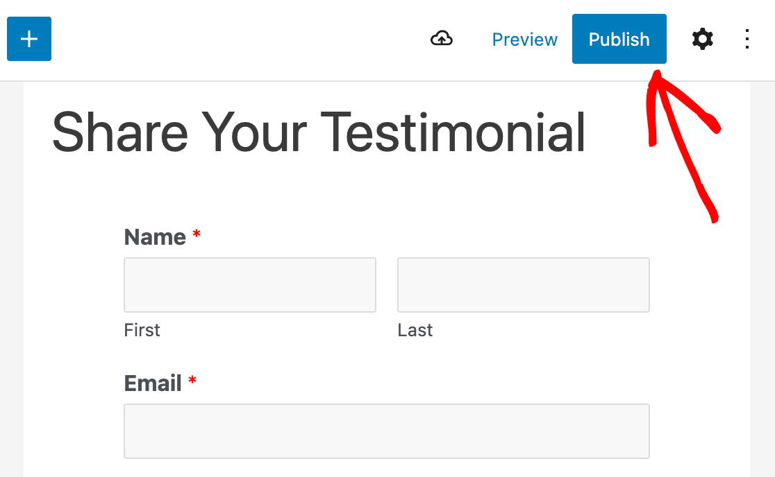 Publishing a testimonial form