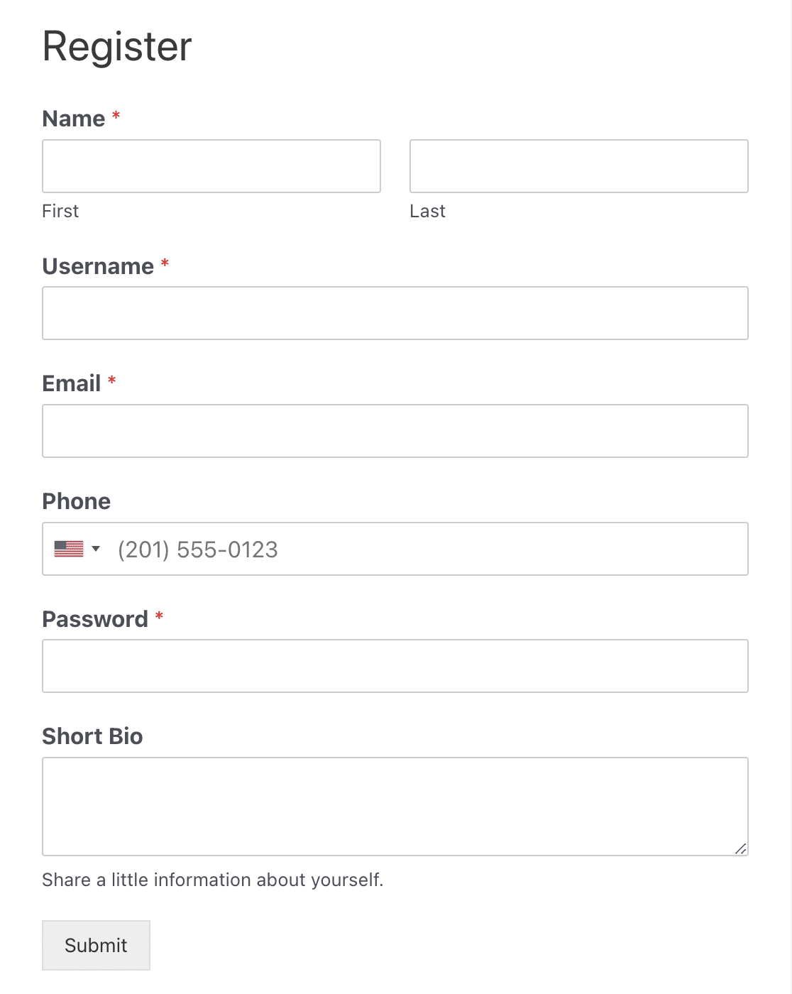 A user registration form
