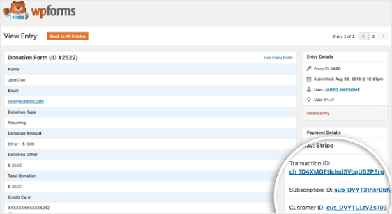 wpforms entry with links