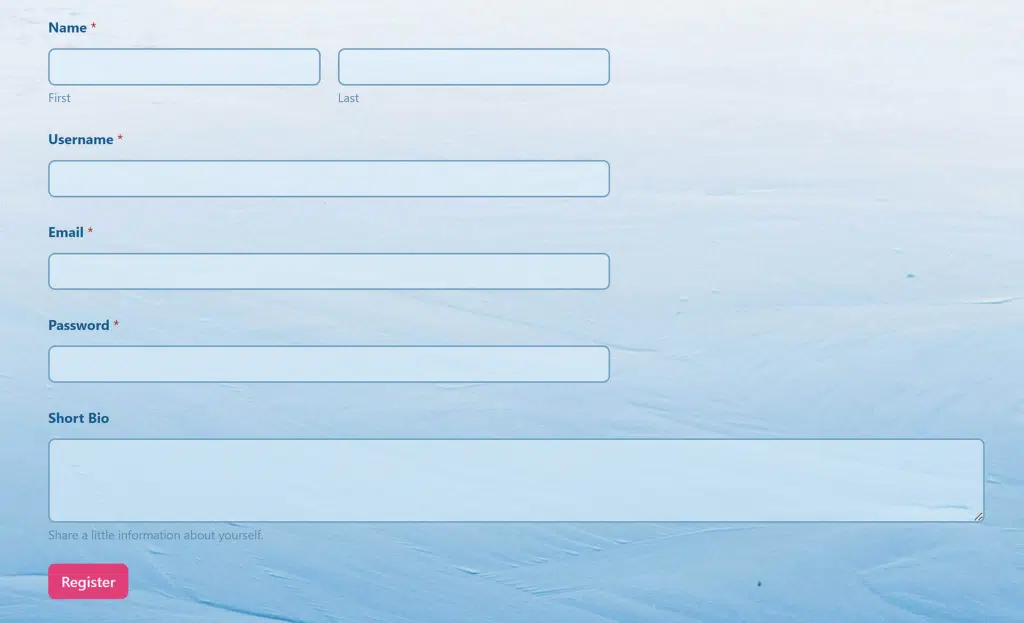 WPForms registration form