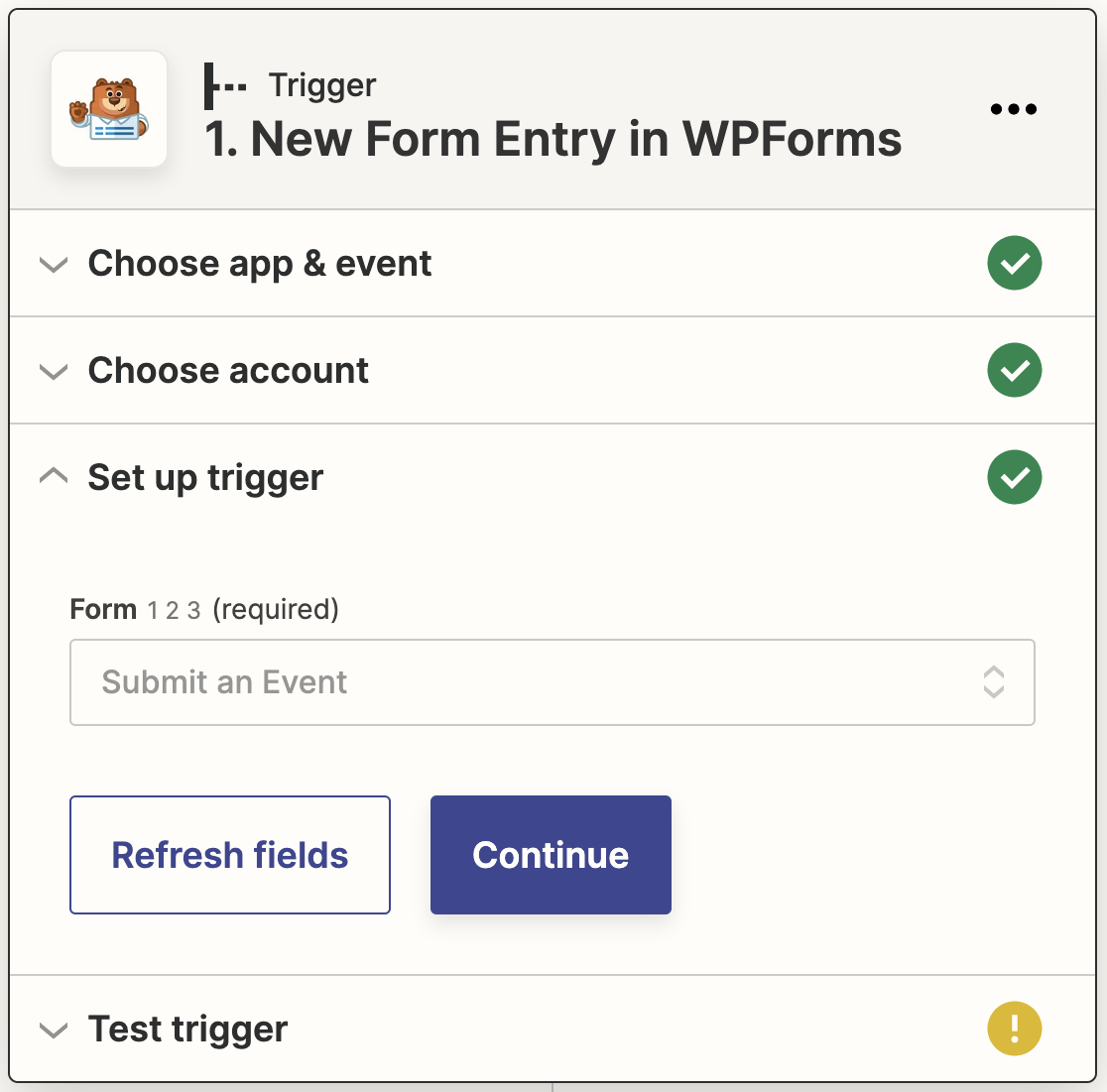Selecting your Google Calendar form to connect to Zapier