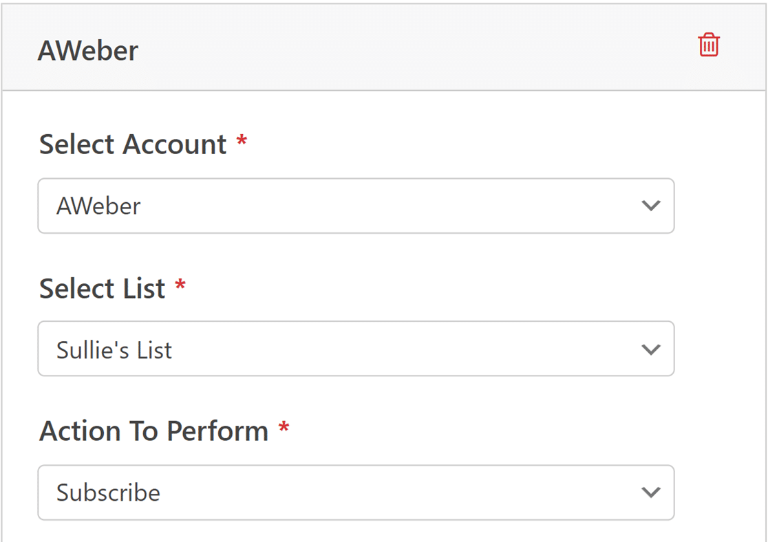 AWeber new connection fields