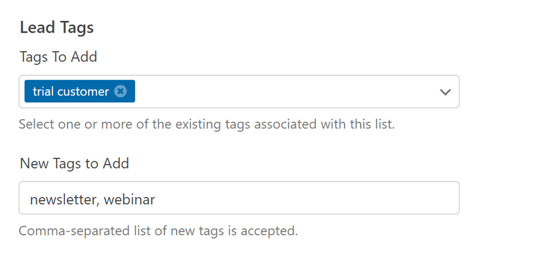 Adding tags in new AWeber connection