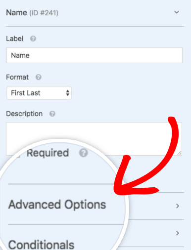 Open the Advanced Options section for a field