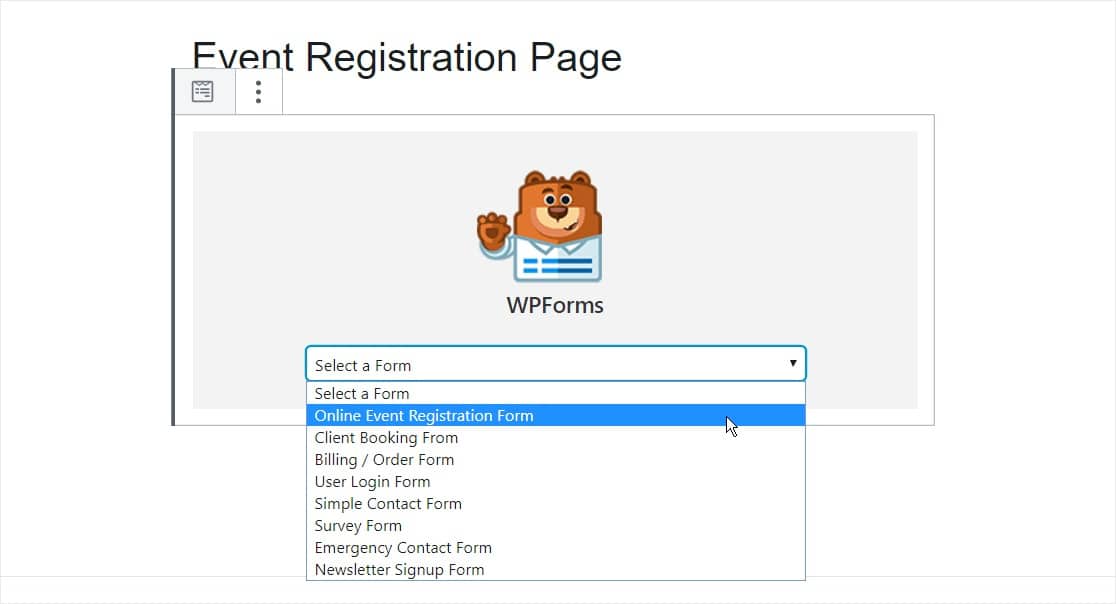 add event registration form to page or post with a management plugin