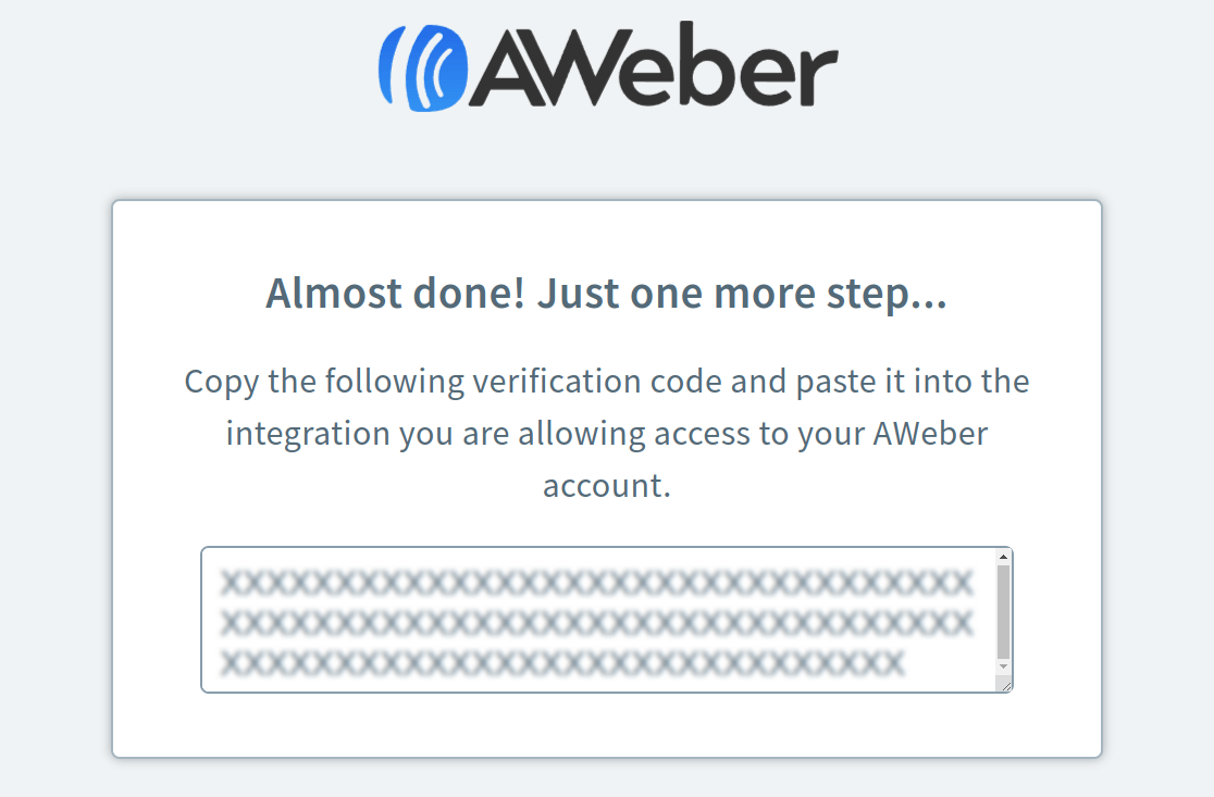 An AWeber authorization code for WPForms