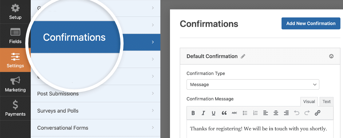 An event registration form confirmation message