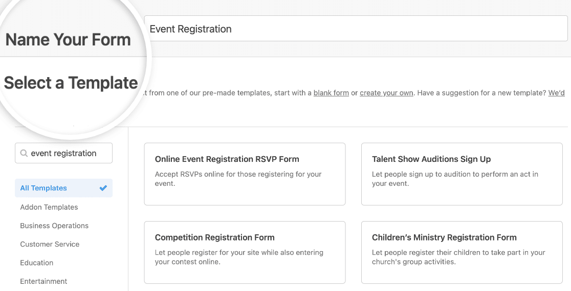 WPForms event registration templates
