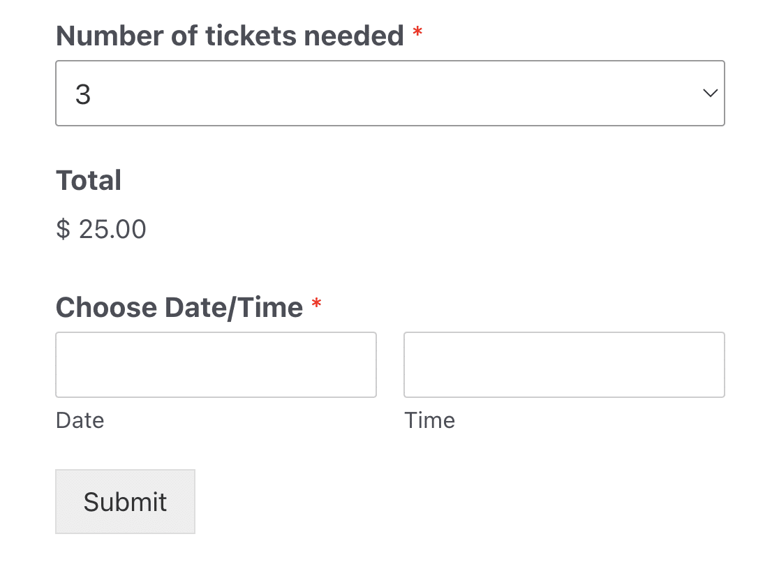 A total field in an event registration form