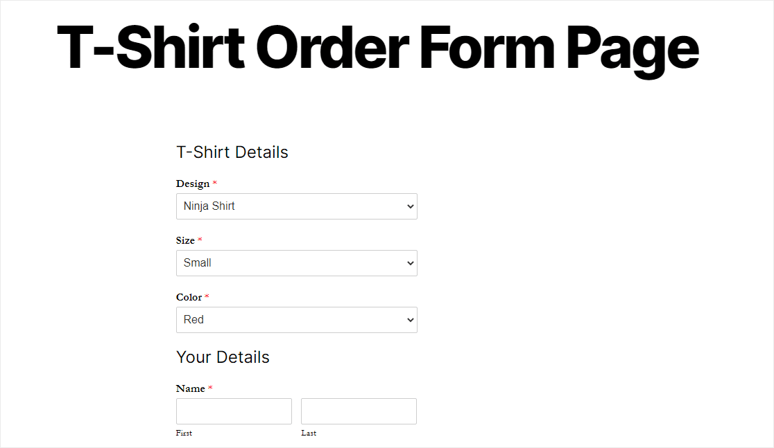 tee shirt order form
