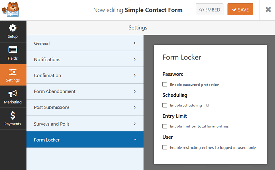 form locker addon settings